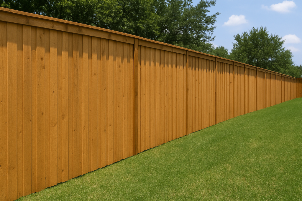 Solid wood privacy fence installation in Fort Worth, TX with vertical cedar planks for full coverage and seclusion.